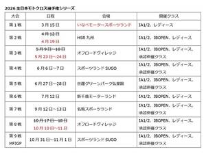 MFJ が2026年「全日本モトクロス選手権」の更新版カレンダーを発表／3/15開幕戦・全9戦予定