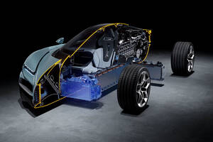 T字型バッテリーを車体の一部として採用するブガッティ新型「トゥールビヨン」！パワーユニットの重量はわずか430kg