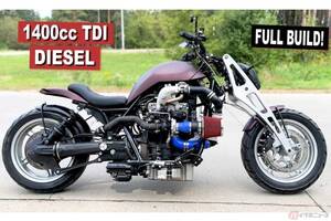 爆誕!!　バイクに1.4Lディーゼルターボエンジン搭載!?　海外のニュースクールカスタムに注目!!