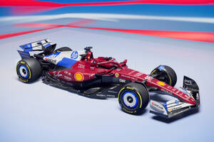 フェラーリ、F1マイアミGP特別カラーリングをお披露目。HPとのパートナーシップ1周年を祝う